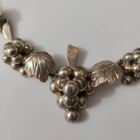 925 Vintage Grapes Taxco Mexico Necklace Earrings Sterling Silver Choker Estate - Picture 5 of 16